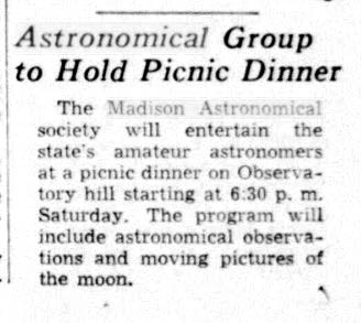 Wisconsin state journal newspaper blurb from May 1940 announcing MAS's plans for a picnic