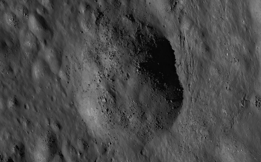 Closeup shot of feature within Proclus crater on the moon